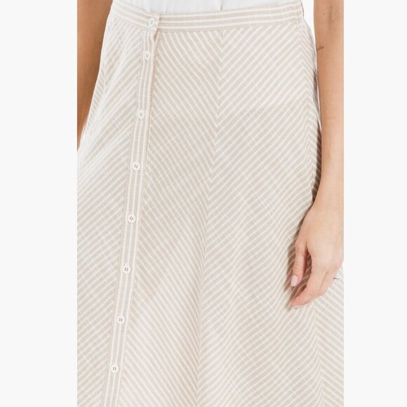 MAX STUDIOβ Yarn Dyed Button Front Striped Beige Off White Maxi Skirt Boho M - Picture 5 of 11